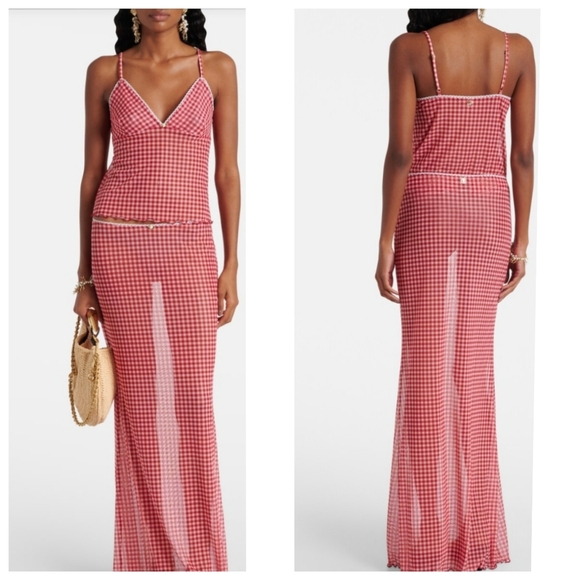 Bananhot Dresses & Skirts - NEW BananHot Solay Skirt Top Set Small Medium Red Gingham Sheer Beach Resort